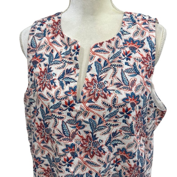 J. McLaughlin Rue Coral/Blue Linen Floral Sleeveless Shift Dress XL NEW $218 - Picture 4 of 16